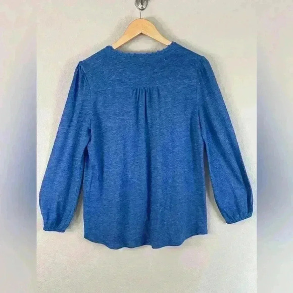 J. McLaughlin Blue Linen Stitch Embroidered Tassel Casual Top Women's Small - Picture 6 of 11